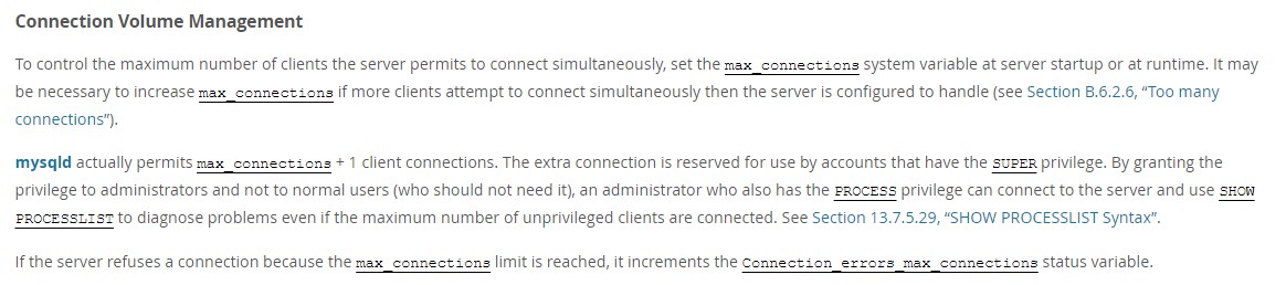MySQL max_connections doc